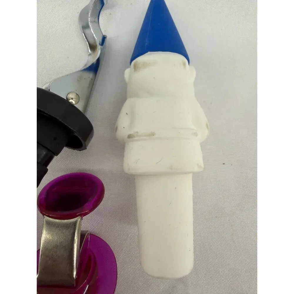 Wine Bottle Stopper Lot 4 Gnome Acrylic Silicone Novelty Barware Kitchen Gift